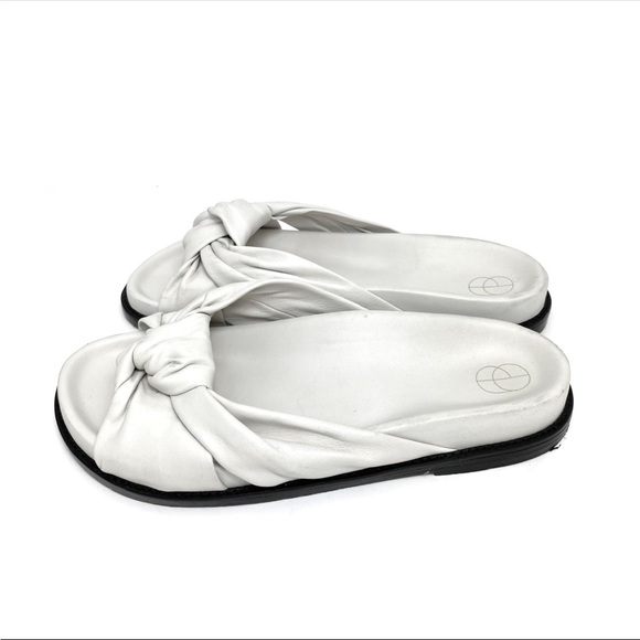 Porte & Paire Knotted Leather Slide Sandals in Chalk White Size 8.5 - Picture 5 of 9